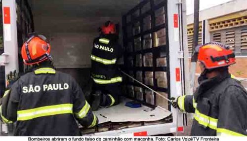 Fiscalização apreende carga de maconha escondida em fundo falso de caminhão em meio a caixas de frutas e legumes