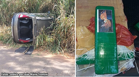 Carro com mais de 22 kg de maconha é encontrado capotado em estrada vicinal de Iacri