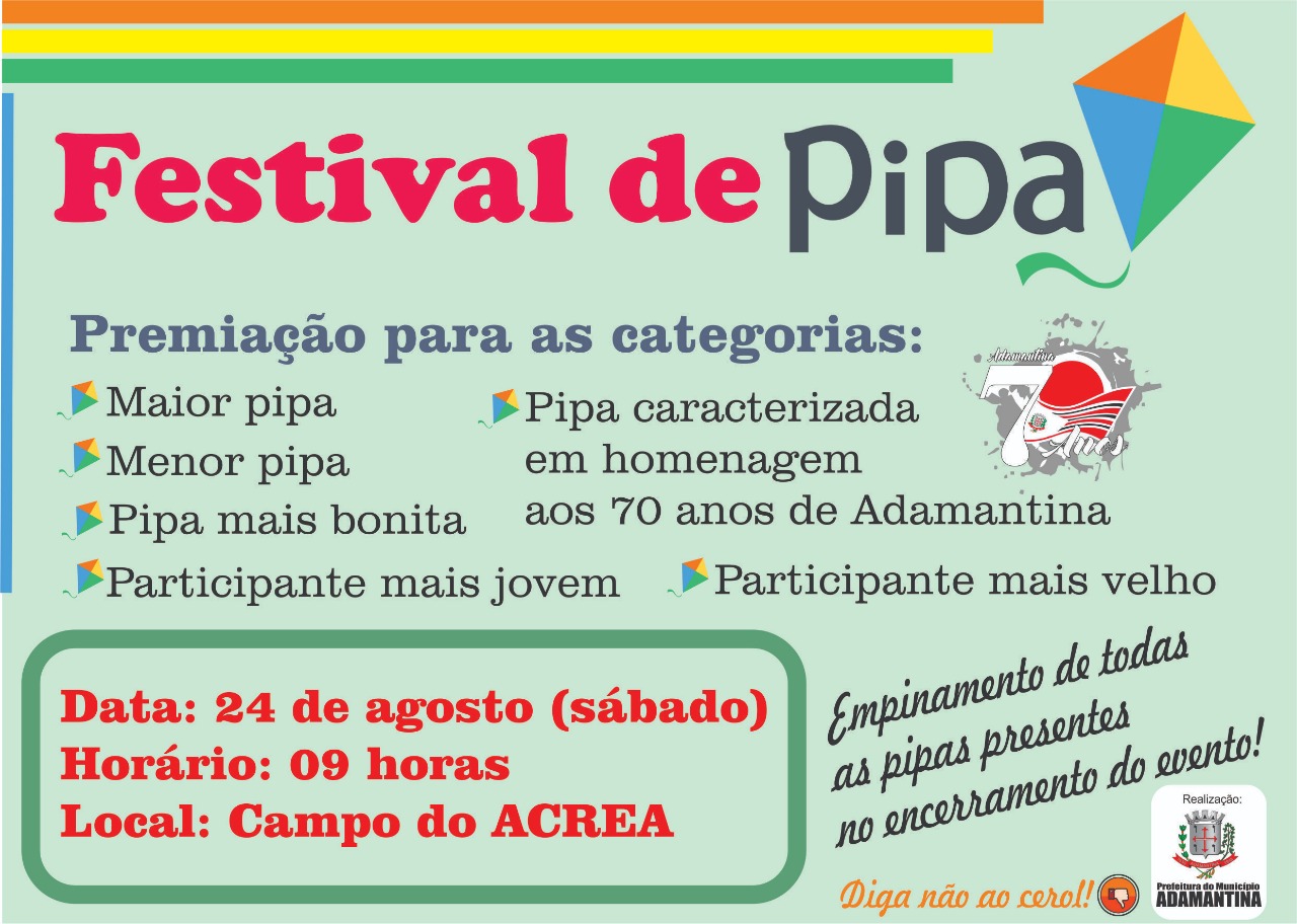 Prefeitura de Adamantina realiza Festival de Pipas em comemoração aos 70 anos da cidade