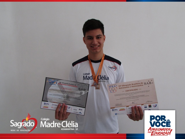 Aluno do 9º ano do Colégio Madre Clélia de Adamantina é pré-selecionado a participar das Olimpíadas Internacionais