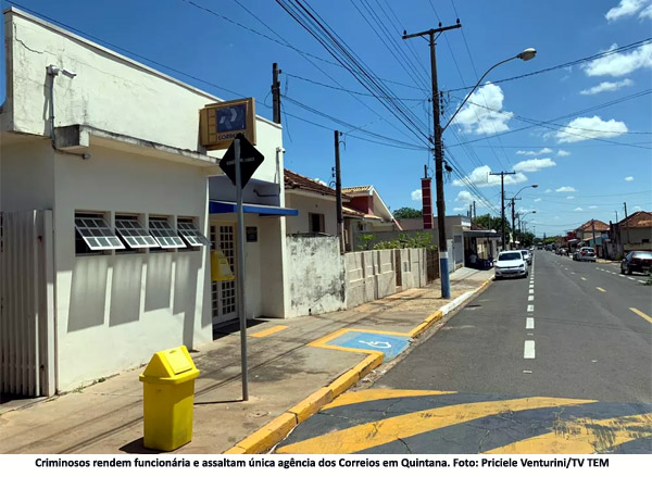 Criminosos rendem funcionária e assaltam única agência dos Correios em Quintana