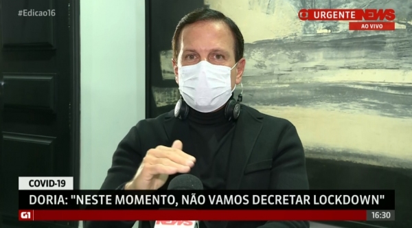 Governador Dória nega lockdown imediato e sinaliza flexibilizar quarentena em algumas regiões de São Paulo em junho