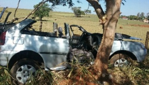 Carro se choca contra uma árvore e deixa vários feridos leves em Ouro Verde