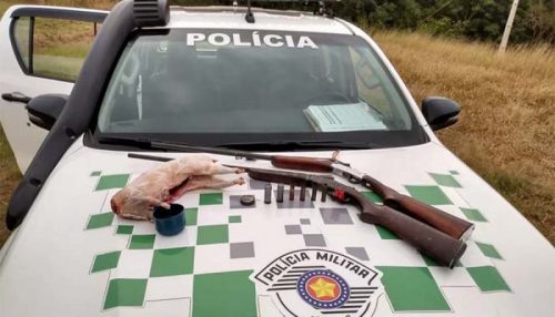 Polícia Militar Ambiental apreende armas e aves, além de um animal abatido, em propriedade rural em Rancharia