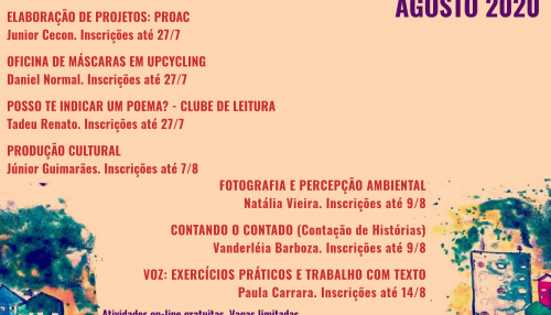 Poemas e máscaras são os temas das oficinas culturais que estão com inscrições abertas em Adamantina