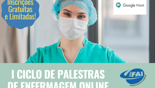 Enfermagem promove I Ciclo de Palestras On-line dias 3, 5 e 7 de agosto