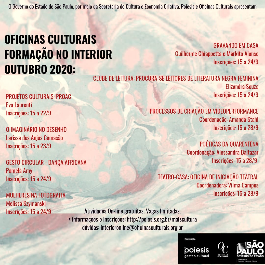 Oficinas culturais de outubro estão com inscrições abertas