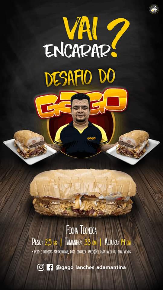 Gago lança desafio e oferece prêmio para quem comer lanche em 20 minutos