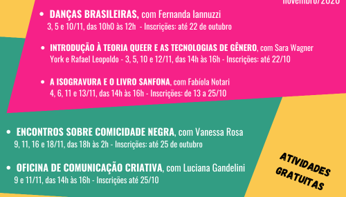 Oficinas culturais de novembro estão com inscrições abertas