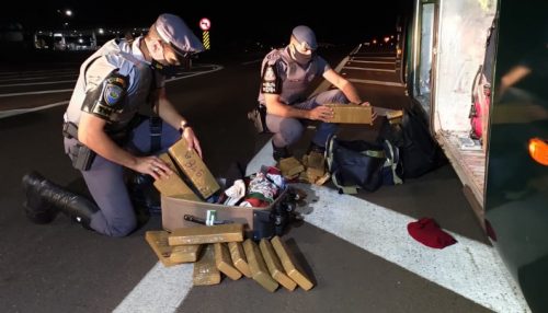 Fiscalização apreende mais de 30 tabletes de maconha em ônibus e dois passageiros acabam presos em Presidente Epitácio