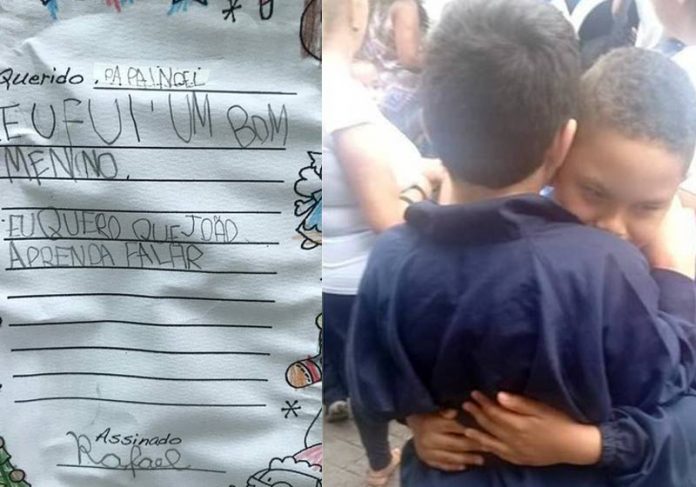 Garoto autista pede em cartinha de Natal que amigo também aprenda a falar