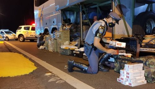 Polícia Rodoviária apreende mais de 5 mil maços de cigarros sem documentação fiscal em bagageiro de ônibus