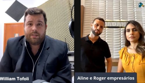 Roger Boarim e Aline Danciger - arrecadação de alimentos pelos empresários da cidade