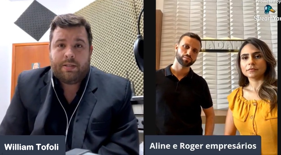 Roger Boarim e Aline Danciger - arrecadação de alimentos pelos empresários da cidade