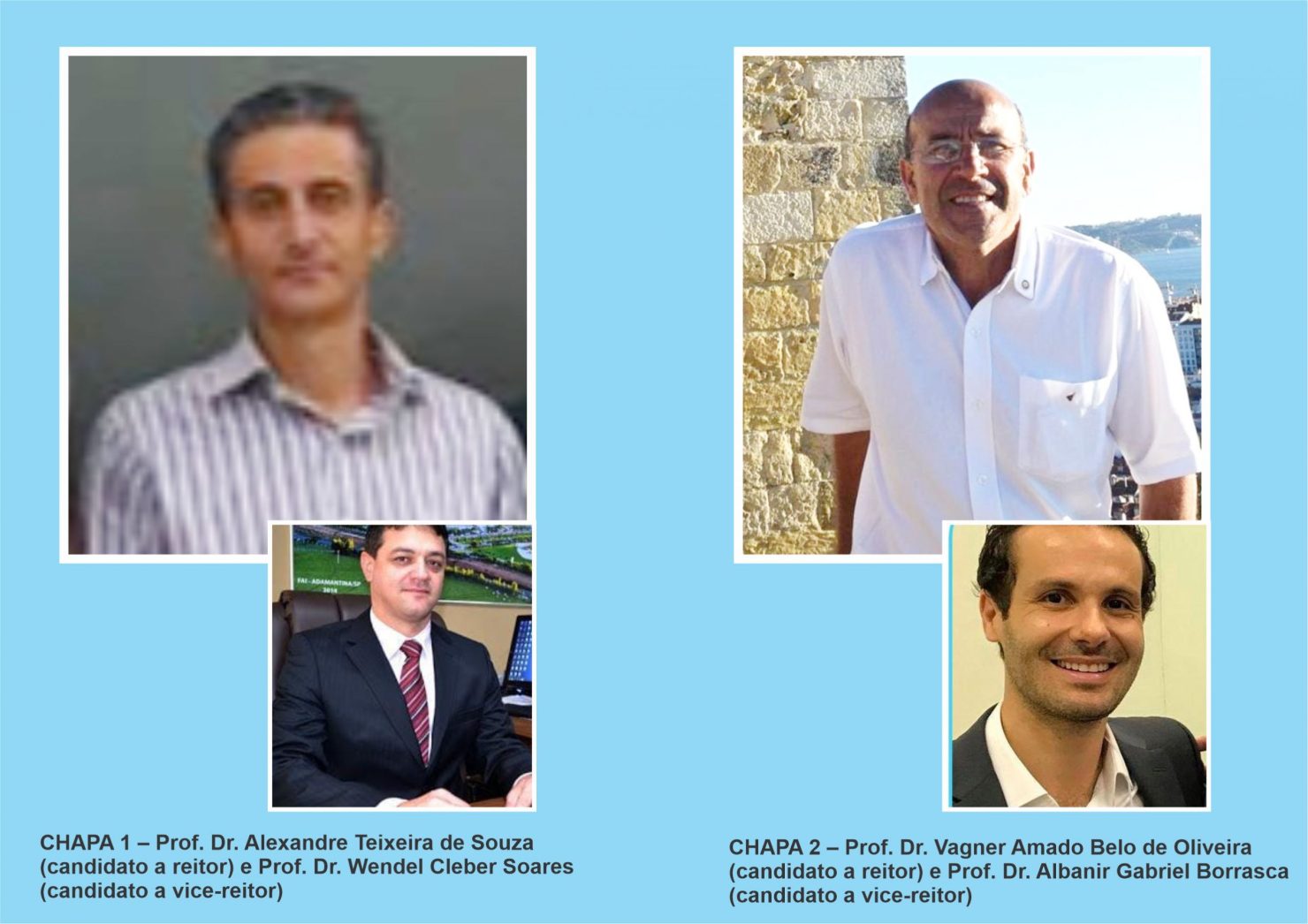 Anunciados candidatos à Reitoria da UniFAI: Alexandre de Souza e Wendel Soares; Vagner Oliveira e Albanir Borrasca