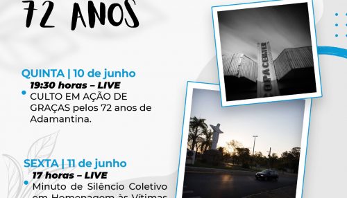 Culto em Ação de Graças será realizado hoje(10) para marcar os 72 anos de Adamantina