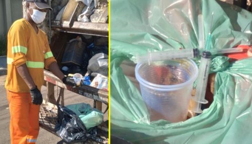 Agulhas e seringas descartadas irregularmente no lixo comum quase ferem coletor em Adamantina