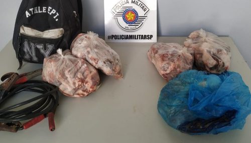 Durante furto, rapaz é surpreendido dentro de estacionamento com 13 quilos de carne e cabo de transmissão de energia