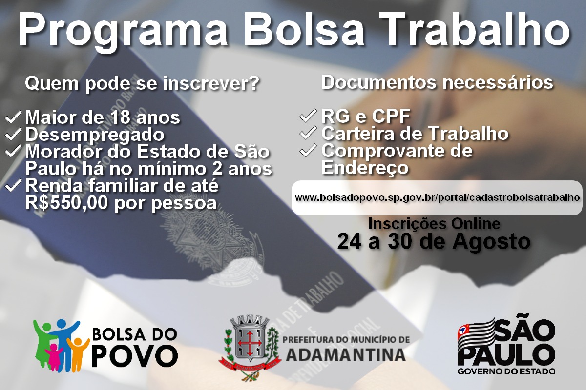 Programa Bolsa Trabalho está com inscrições abertas