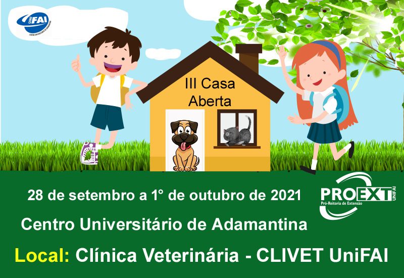 III Casa Aberta ocorre de 28 de setembro  a 1º de outubro na Clínica Veterinária