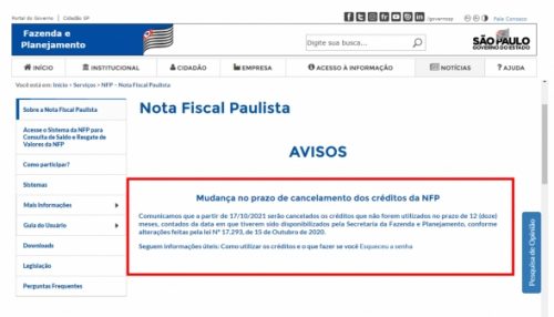 Créditos da Nota Fiscal Paulista não utilizados após 12 meses serão cancelados a partir do dia 17
