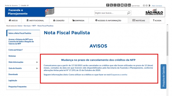 Créditos da Nota Fiscal Paulista não utilizados após 12 meses serão cancelados a partir do dia 17
