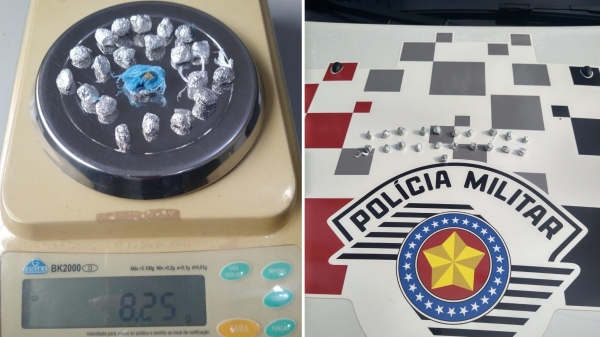 Com 21 pedras de crack no bolso da bermuda, rapaz é preso pela PM por tráfico de drogas