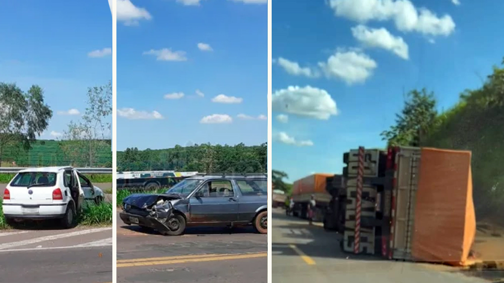 Colisão entre veículos e tombamento de carreta são registrados na SP-425 em Parapuã