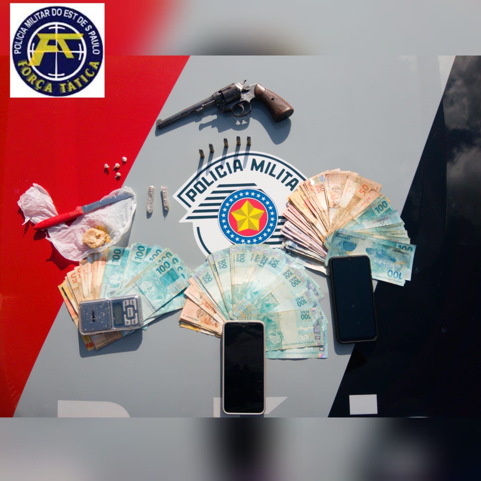 Casal é flagrado com drogas, revólver e quase R$ 8 mil em dinheiro