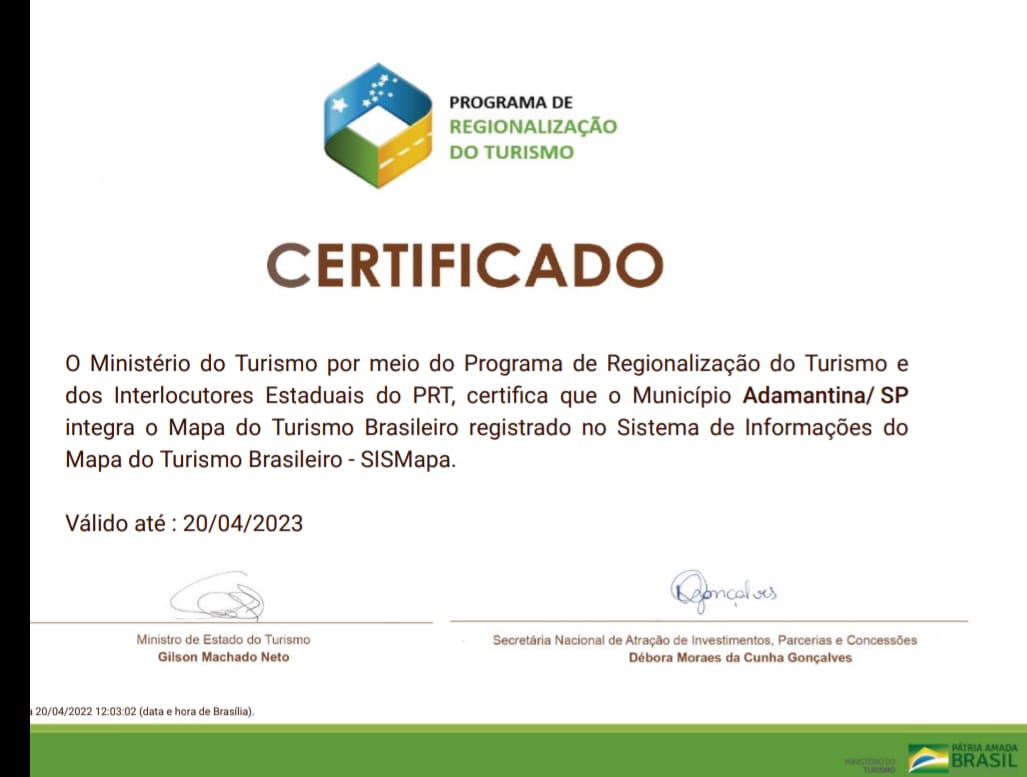 Adamantina recebe certificação do Ministério do Turismo