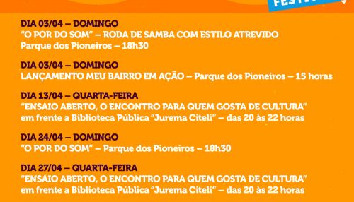 Secretaria de Cultura e Turismo de Adamantina divulga agenda cultural do mês de abril