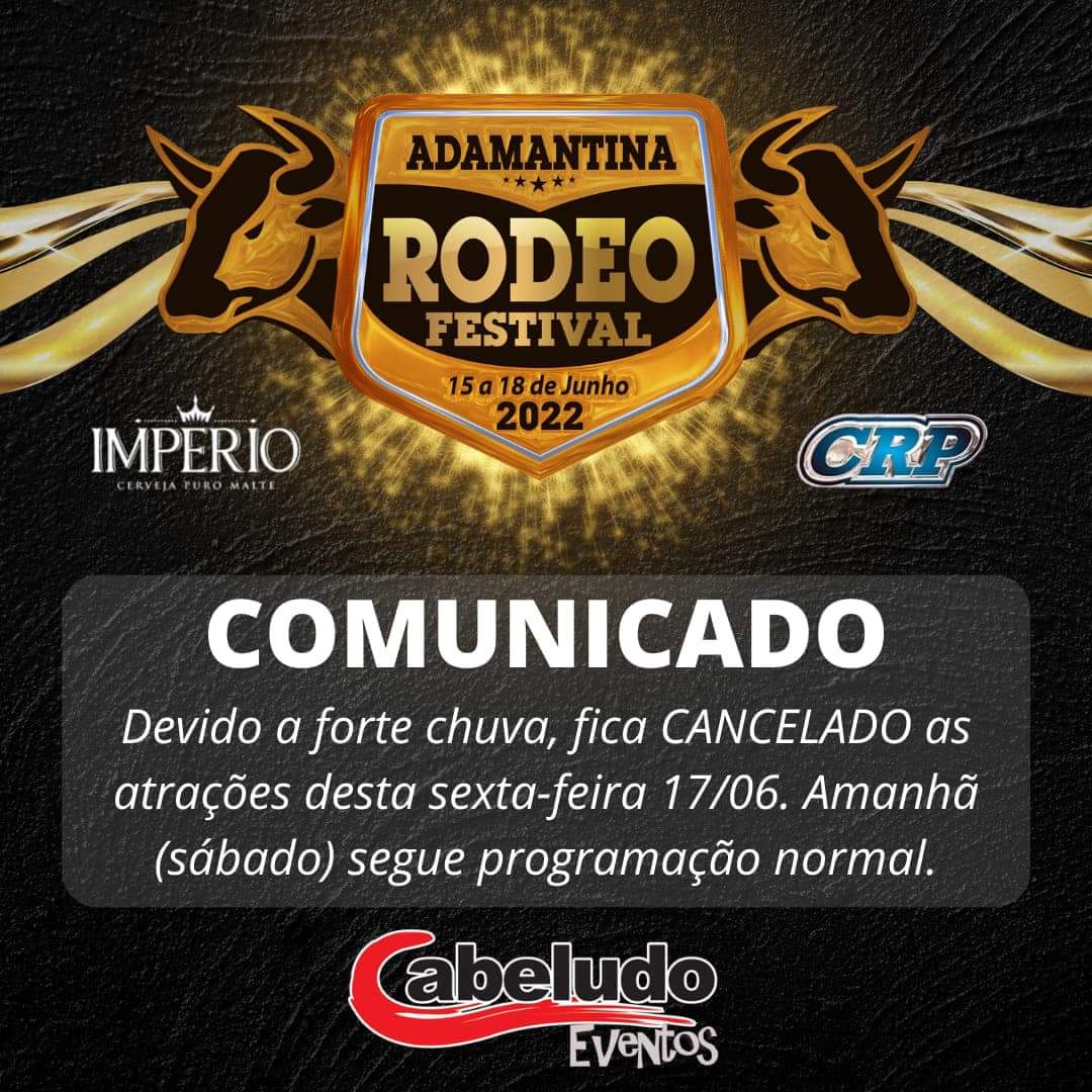 Rodeio de Adamantina, é cancelado nesta sexta-feira devido a chuva