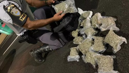 Passageira de ônibus é presa após fiscalização policial encontrar 21 pacotes de skank em mochila