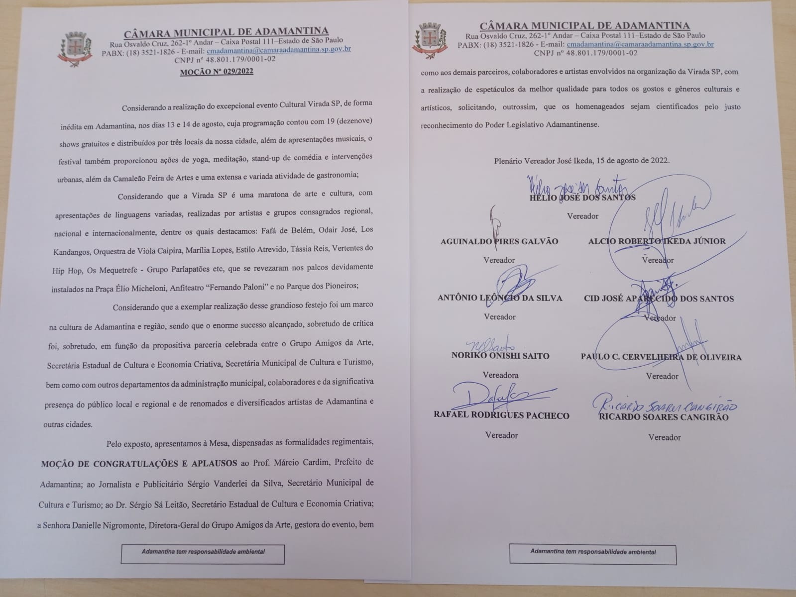 Cultura recebe Moção pela realização da Virada Cultural