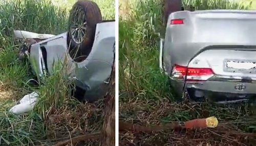 Capotamento fere duas pessoas na SP-457 entre Bastos e Rancharia