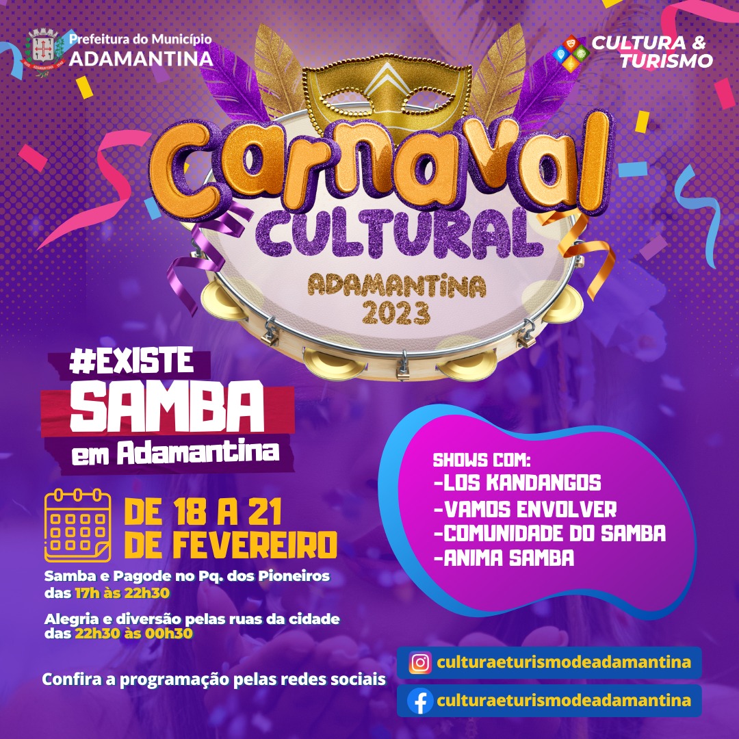 Carnaval Cultural em Adamantina será realizado de 18 a 21 de fevereiro