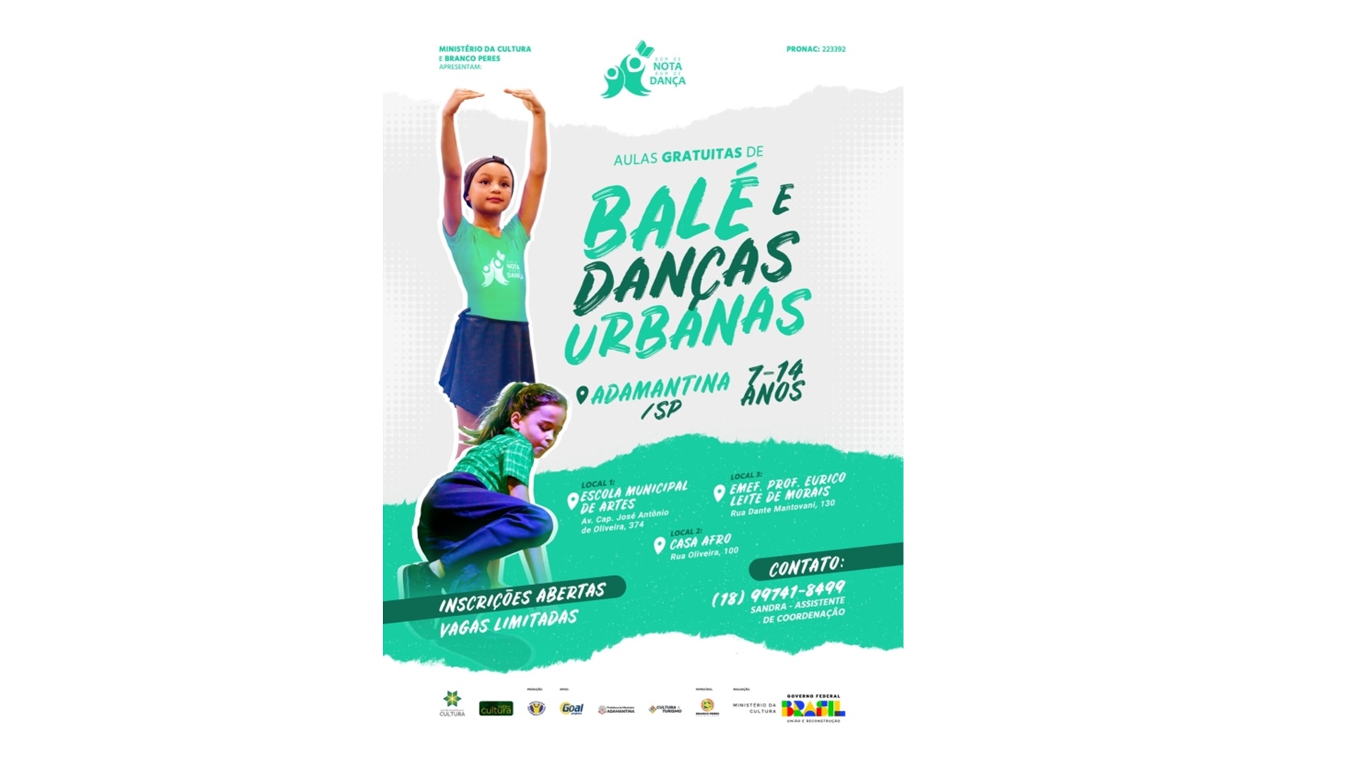 Projeto gratuito é voltado para meninos e meninas de 7 a 14 anos