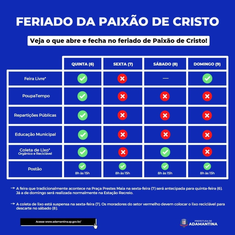 Saiba o que abre e fecha no feriado da Paixão de Cristo