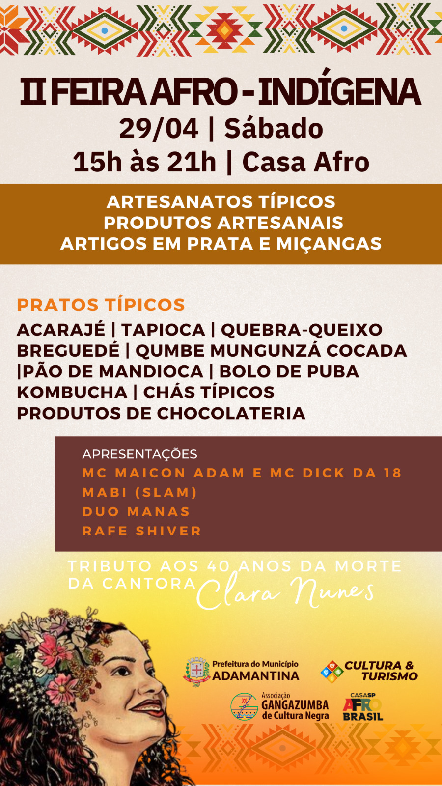 Ensaio aberto, feira afro-indígena e domingo no parque movimentam o final de semana em Adamantina
