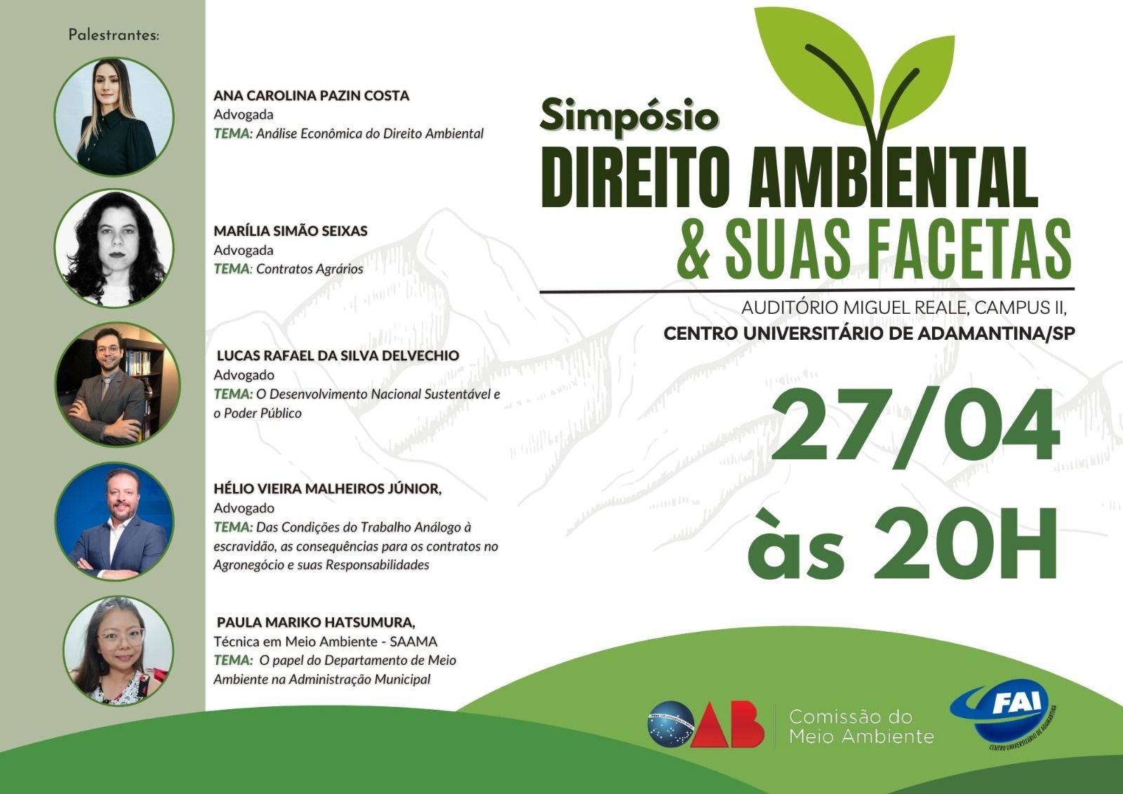 OAB e curso de Direito promovem Simpósio de Direito Ambiental & Suas Facetas no próximo dia 27