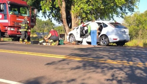 Casal de Adamantina, fica ferido após carro bater em árvore na Rodovia Júlio Budiski
