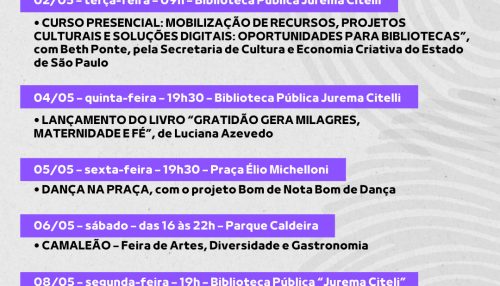 Cultura e Turismo divulga agenda de maio