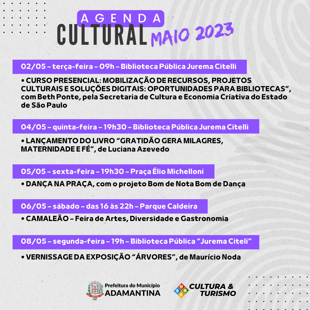 Cultura e Turismo divulga agenda de maio
