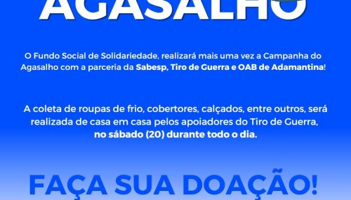 Fundo Social de Solidariedade de Adamantina realiza Campanha do Agasalho neste sábado (20)