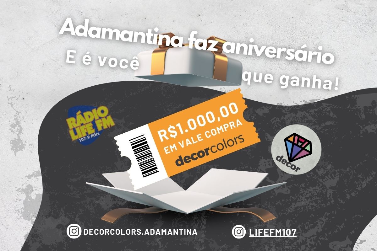 Concorra a R$1.000,00 em vale compra na Decor Colors de Adamantina