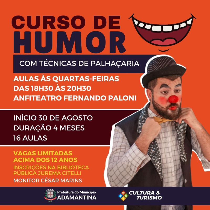 Prefeitura de Adamantina abre inscrições para curso de humor com técnicas de palhaçaria