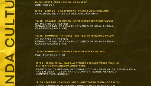 Secretaria de Cultura e Turismo de Adamantina divulga agenda cultural do mês de agosto