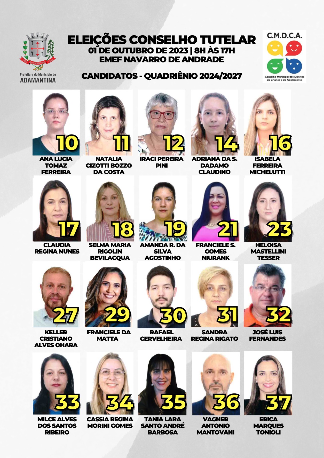 CMDCA divulga relação de candidatos ao Conselho Tutelar de Adamantina