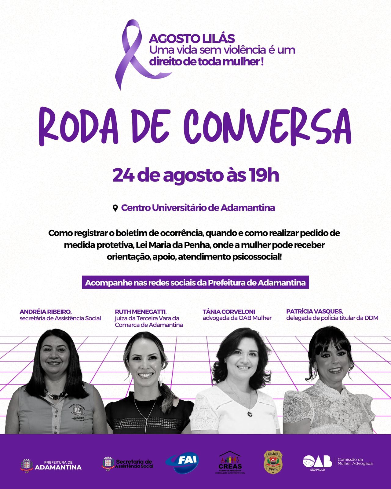 Agosto lilás promove roda de conversa e caminhada alusiva ao mês de conscientização pelo fim da violência contra a mulher
