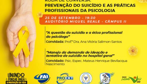 Centro Universitário promove Roda de Conversa sobre o Suicídio nesta segunda-feira